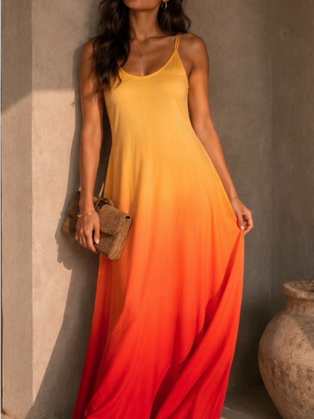 Sunset Ombre Spaghetti-Strap Maxi Dres